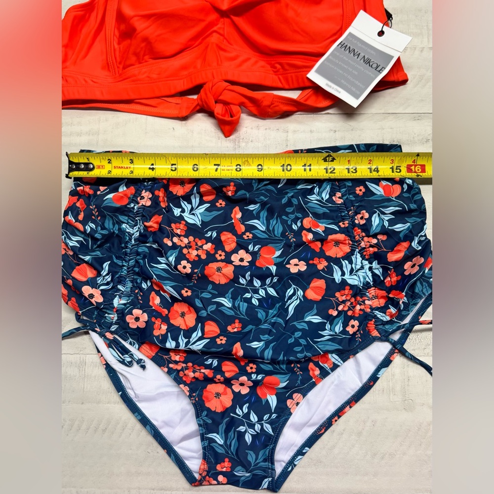 Hanna Nikole Plus Size Swimsuit Set Twist Front Bikini Drawstring Ruched Bottom - Picture 5 of 14